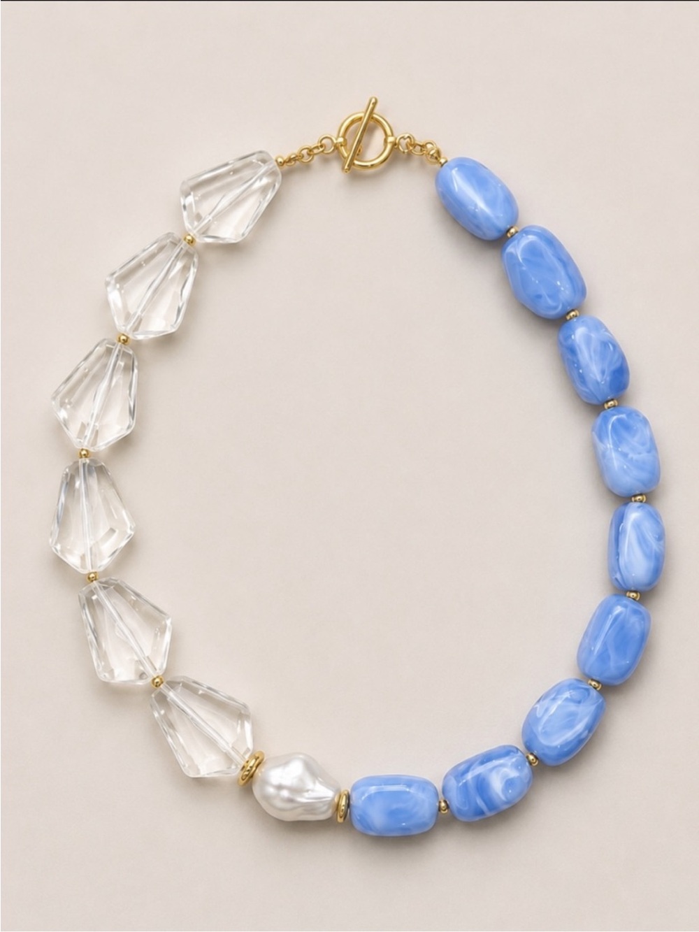 Blue & Clear Beaded Statement Necklace